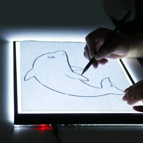 Vista 4 de Caja de luz de brillo ajustable A5, caja de luz LED para trazado, tablero de dibujo artístico, bloc de copia con función de memoria, mesa con cable