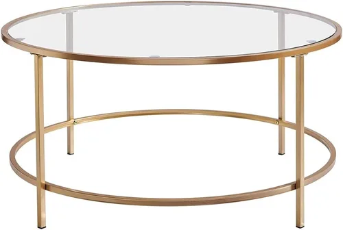 Vista 12 de Mesa de centro de cristal de 2 niveles, mesa de centro de vidrio templado, mesa central moderna rectangular mesa de té ovalada de vidrio con estante