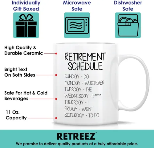 Vista 3 de Retreez Taza divertida – Horario de jubilación Do Whatever the Fxxx - Taza de café de cerámica de 11 onzas, divertida, sarcasmo, sarcástico