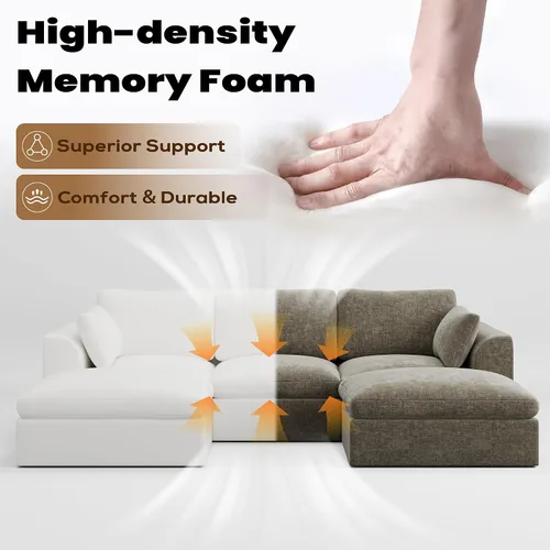 Vista 7 de Sofás seccionales Cloud de 110 pulgadas para sala de estar, sofá convertible en forma de U sin hueso con otomana, juego de sofá modular de gran