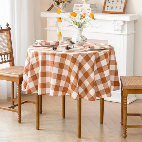 Vista 62 de Linen World - Mantel de lino de otoño de 90 x 60 pulgadas, mantel rectangular lavable de lino francés para comedor, al aire libre, bodas