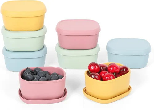 Vista 13 de 4 recipientes de silicona de 7 onzas para niños, pequeños recipientes de alimentos con tapas, contenedor de frutas para el almuerzo, contenedor