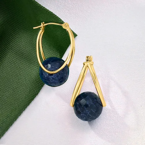 Vista 5 de Ross-Simons Gemstone Bead Double-Hoop Earrings in 14kt Yellow Gold