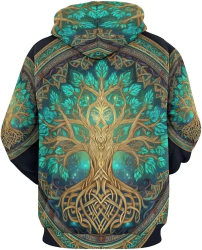 Vista 2 de GLUDEAR Sudadera con capucha para hombre Vikings Tattoo Norse Mythology Graphic 3D Print