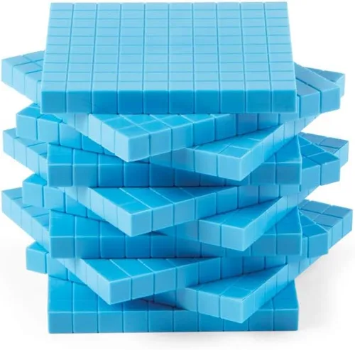 Vista 5 de hand2mind Juego de 10 bloques planos de base de plástico azul, bloques de valor de lugar, cubos de conteo para matemáticas para niños, juego de 10