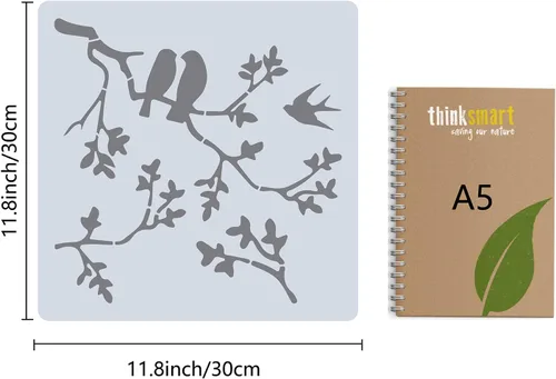 Vista 2 de GORGECRAFT - Plantillas de 30x30cm para pintar siluetas de pájaros en ramas, plantillas reutilizables de plástico para dibujo y pintura, plantillas