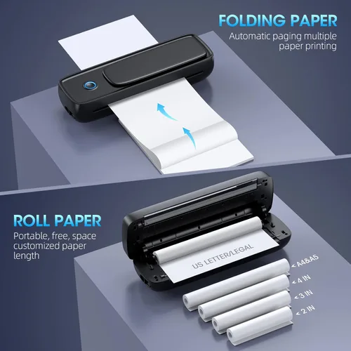 Vista 4 de Impresora portátil sin tinta inalámbrica para viajes, soporte de papel térmico A4 y A5, 8.5 x 11 pulgadas, carta de EE. UU. y legal, compatible