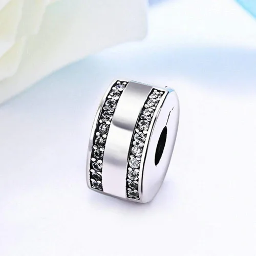 Vista 2 de Colgante de plata de ley 925 con clip de bloqueo, colgante espaciador para pulsera Pandora (plata 1)