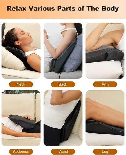 Vista 8 de Snailax Shiatsu Masajeador de espalda con calor, almohada de masaje de Negro tinta