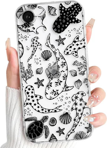 Vista 117 de NITITOP Funda para iPhone 13 Clear Sea Animal - Pez negro Pescado Negro
