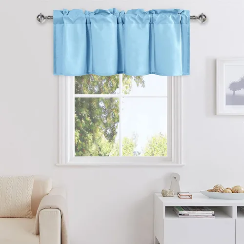 Vista 46 de DWCN Cortinas de Cenefa para Sala de Estar, Cocina, Baño/Sótano - Aqua Sólido, 1 Panel, 42 x 12 Pulgadas, Oscurecimiento de Habitación Solid Short