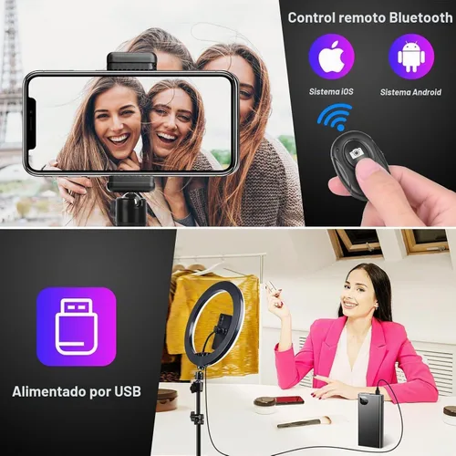 Vista 5 de Anillo de luz para selfie de 10,3 "con soporte de trípode de 73 pulgadas
