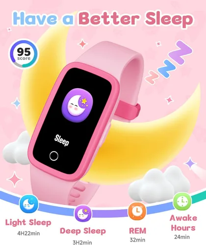 Vista 6 de Reloj de seguimiento de actividad para niños con pantalla Amoled, rastreador de actividad sin necesidad de teléfono, monitor de frecuencia cardíaca