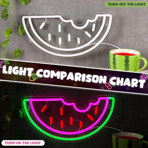 Vista 4 de Letrero de neón de sandía, funciona con USB, luz LED de neón acrílica, arte de frutas, letreros de luz LED decorativos para el hogar, dormitorio