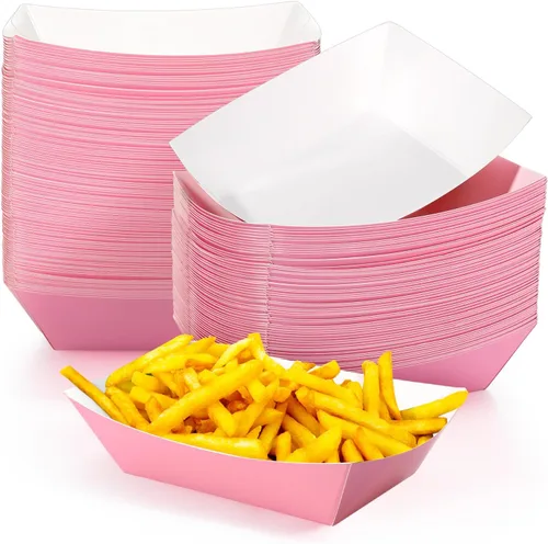 Vista 9 de Yinkin 100 bandejas de papel para alimentos, botes, bandejas desechables para nachos de 1 libra, bolsas de chips de taco, bolsas de papel kraft
