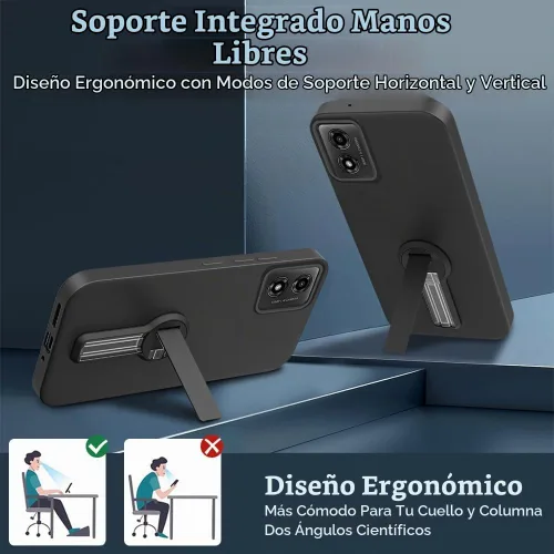 Vista 3 de Motorola Moto G24/E14/G04/G04s - Funda con protector de pantalla de cristal, soporte plegable giratorio de 360°, funda protectora de TPU