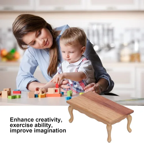 Vista 2 de Agatige Mesa de té en miniatura para casa de muñecas, 1:12, mesa de centro de madera para sala de estar, modelo de muebles en miniatura