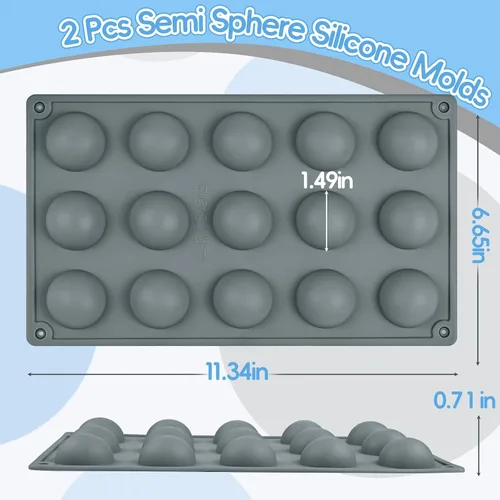 Vista 3 de Molde de silicona semiesfera para trufas de chocolate, caramelos, juego de 2 Soft Easy to Demold,30 Cavities for Ice Cubes, Jelly, Jello, Cake