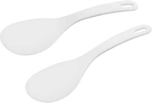 Vista 7 de Juego de 2 utensilios de cocina de plástico, cuchara antiadherente para servir y espátula resistente al calor para granos, 7.87 pulgadas (blanco)