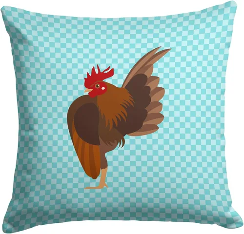 Vista 139 de Caroline's Treasures BB8163PW1414 Beltsville - Almohada decorativa de tela a cuadros pequeños, color blanco, pavo y gallina azul, lavable a máquina