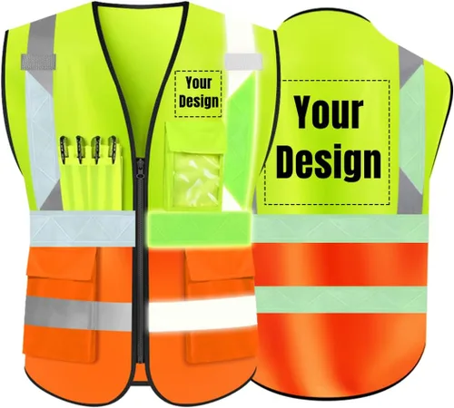 Vista 32 de Chaleco de seguridad de alta visibilidad Personaliza tu logotipo chaleco de seguridad protector, Negro