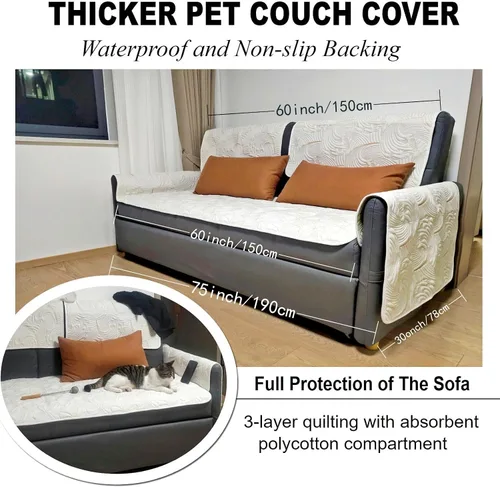 Vista 3 de Almohadillas cuadradas de tela lavables para perros y gatos pequeños, 28 x 28 pulgadas, funda de sofá multicapa para sofá, protector de muebles