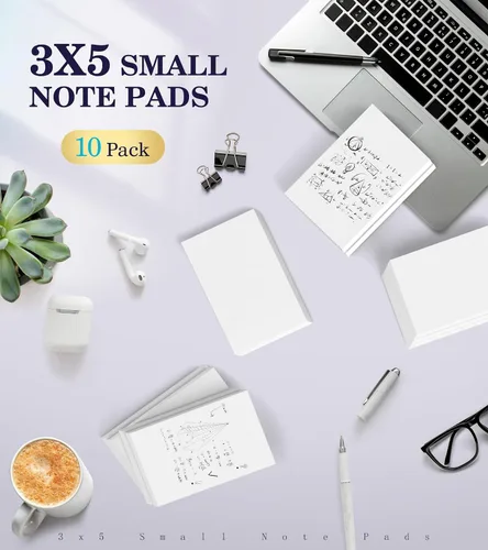 Vista 7 de Bloc de notas pequeño de bolsillo de 3 x 5 pulgadas, paquete de 10 blocs de notas de servidor de 3 x 5, blocs de notas blancos, blocs de notas