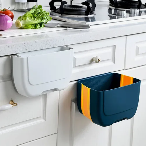 Vista 2 de Mini cubo de basura plegable colgante para puerta de armario de cocina, pequeño cubo de basura plegable debajo del fregadero, cubo de basura