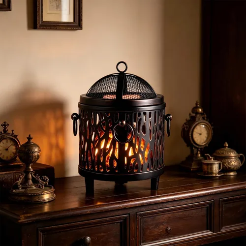 Vista 2 de Calentador de cera para chimeneas eléctricas, quemador de cera metálica, calentador de cera perfumada para regalos y decoraciones de oficina en casa