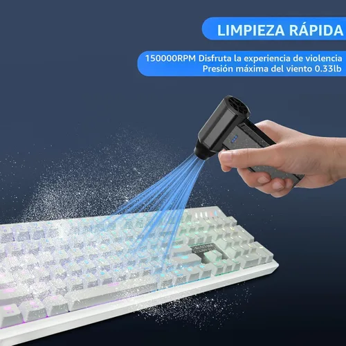 Vista 3 de Soplador de Aire Comprimido Inalámbrico, 150000RPM Soplador de Aire Eléctrico Súper Potente, Mini Soplador de Aire Ajustable de 3 Velocidades