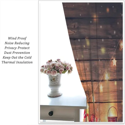 Vista 5 de Cortinas de Navidad de gnomo, bolas de árbol de Navidad, luces, regalos, decoración de tablones para sala de estar, dormitorio, bolsillo para barra