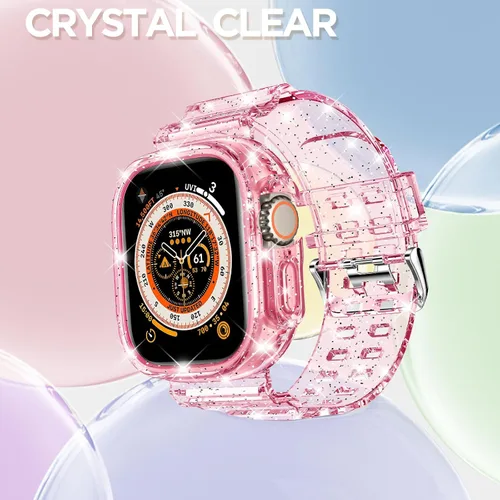 Vista 31 de DABAOZA - Correa transparente compatible con Apple Watch con estuche protector, correa deportiva de TPU con brillo para mujeres y hombres