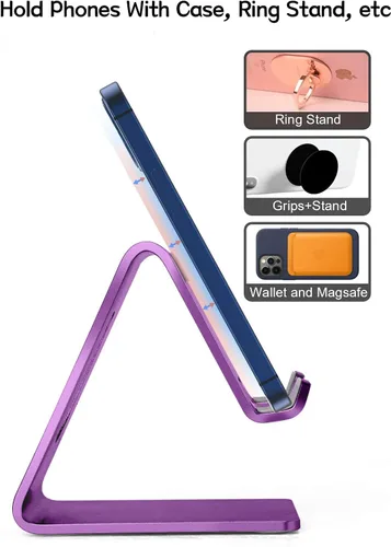 Vista 6 de Aoviho Paquete de soporte básico de aluminio para teléfono celular, color morado y oro rosa