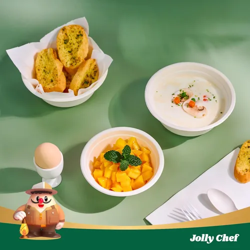 Vista 4 de JOLLY CHEF Cuencos de papel compostables desechables [12 oz] Recipientes para sopa resistentes [150 paquetes] Bagazo biodegradable apto