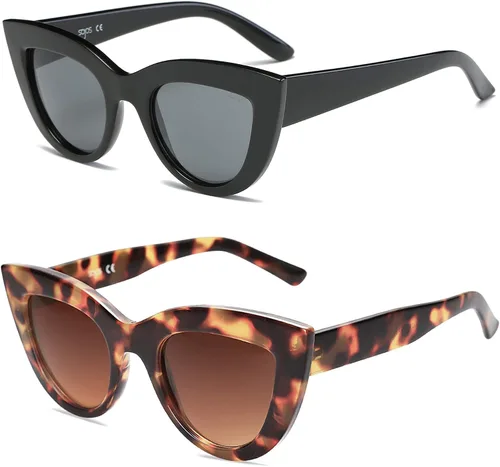 Vista 2 de SOJOS Paquete de 2 lentes de sol retro vintage Cateye para mujer lentes de espejo UV400 SJ2939