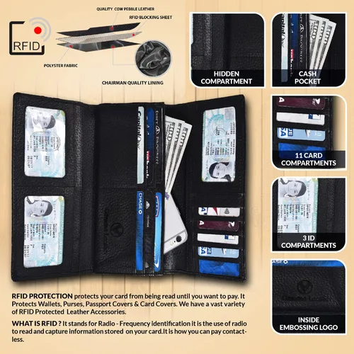 Vista 3 de VALENCHI Cartera de cuero para mujer - Cartera con bloqueo RFID - Bolso de mano tipo clutch para damas con ranuras para tarjetas