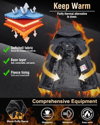 Vista 2 de Chaquetas de invierno para hombre, esquí, nieve, impermeable, forro polar, resistente al viento, 6 bolsillos