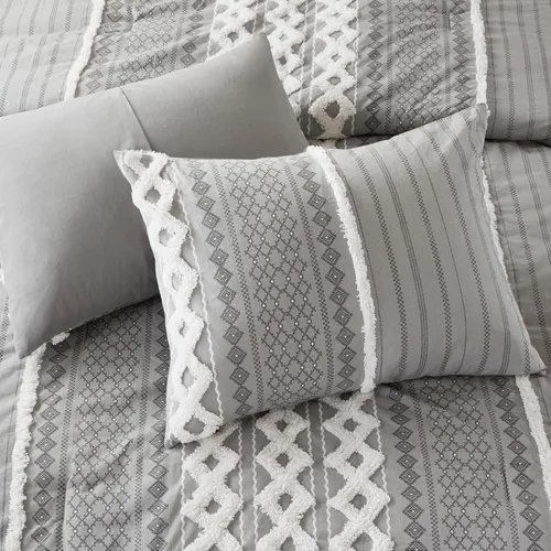 Vista 8 de INK+IVY Edredón para cama tamaño Queen, chenilla con mechones, juego de edredón de algodón transpirable Queen, edredón bohemio moderno para todas