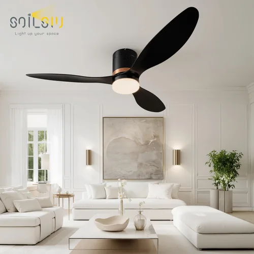 Vista 7 de 52 Inch Flush Mount Quiet Low Profile Ceiling Fan with Light and Remote Black/52