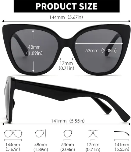 Vista 6 de JM Lentes de lectura bifocales clásicos, de gran tamaño, estilo ojo de gato, lentes de sol para mujer Cat Eye, Stylish