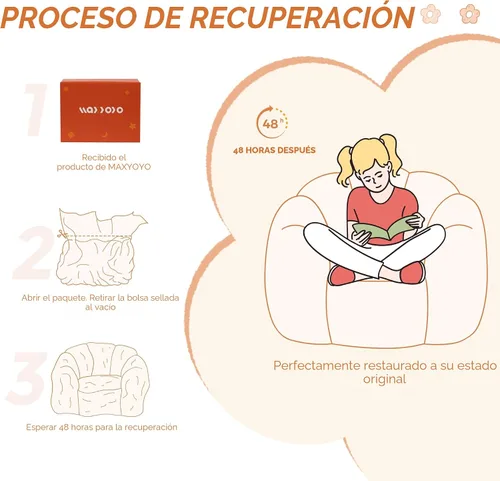 Vista 6 de MAXYOYO Puf para niños, sofá de puf en forma de floral, sofá de felpa de piel sintética para niños y niñas, sofá acogedor para guardería, Beige