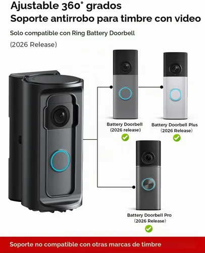 Vista 2 de KMOUANTS Soporte de Montaje de Ángulo Ajustable de 360° Grados para Timbre Compatible con Ring/Timbre de Video Inalámbrico/Timbre de Batería