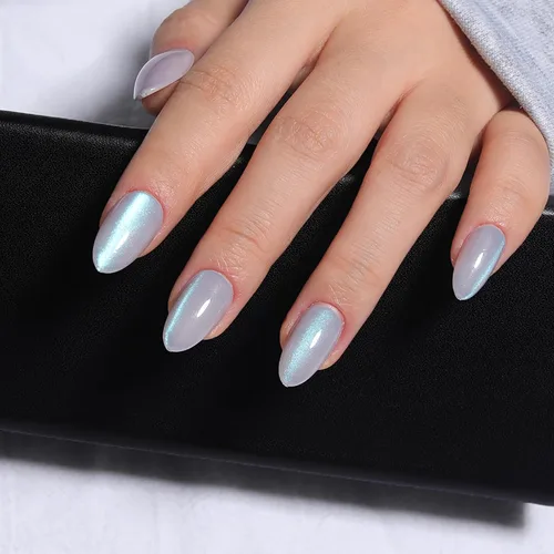 Vista 31 de Uñas postizas rojas de tamaño mediano en forma de almendra, uñas acrílicas brillantes con diseño de purpurina, uñas artificiales de cobertura a001