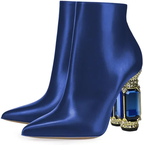 Vista 126 de FSJ Botas de tacón alto con punta puntiaguda para mujer, con tacón alto, con cremallera lateral brillante, estilo casual, para uso diario, zapatos