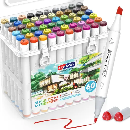 Vista 12 de HOMESILMO - Juego de bolígrafos de alcohol de 48 colores, bolígrafo de alcohol para adultos de doble punta, suministros de arte de bocetos mixtos