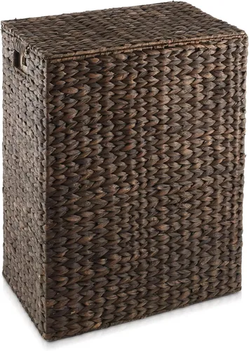 Vista 4 de Casafield Cesto grande para ropa sucia con tapa y bolsa extraíble – marrón oscuro expreso, jacinto de agua tejido rectangular, cesta clasificadora