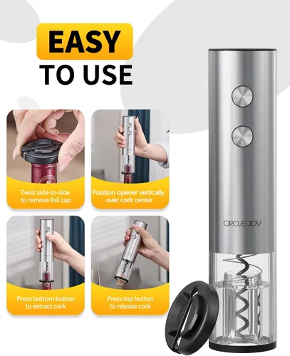 Vista 6 de CIRCLE JOY Abrevino eléctrico recargable 5 en 1 acero inoxidable juego de regalo de vino con cortador de aluminio, vertedor aireador de vino, anillo