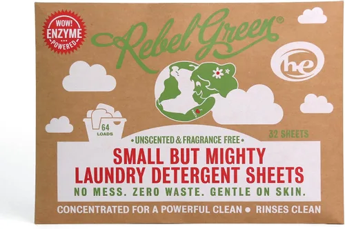 Vista 9 de Rebel Green Hojas de detergente para ropa pequeñas pero poderosas, solución de lavandería cero residuos, 32 hojas de lavadora premedidas para 64