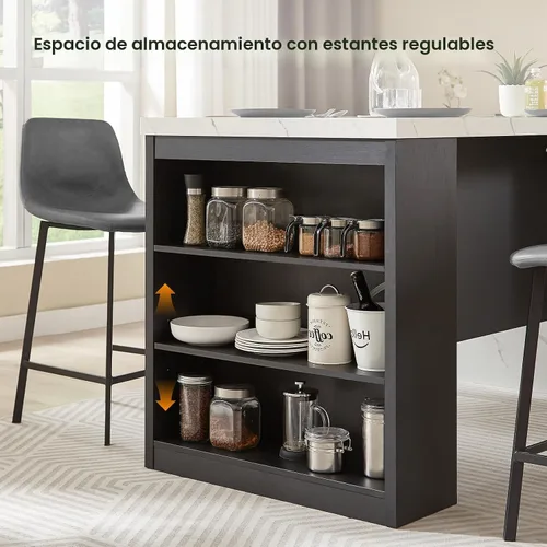 Vista 8 de ONBRILL Mesa completa de mesa de isla de cocina de 61 x 31 pulgadas con espacio de almacenamiento, toma de corriente y luces LED, mesa de comedor