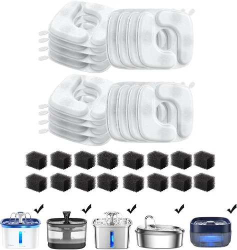 Vista 11 de Veken Filtro de fuente de agua para gatos, paquete de 4 filtros clásicos de repuesto y 4 esponjas de repuesto para dispensador automático de agua